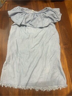 beachlunchlounge Jean Off-Shoulder Ruffle Mini Dress